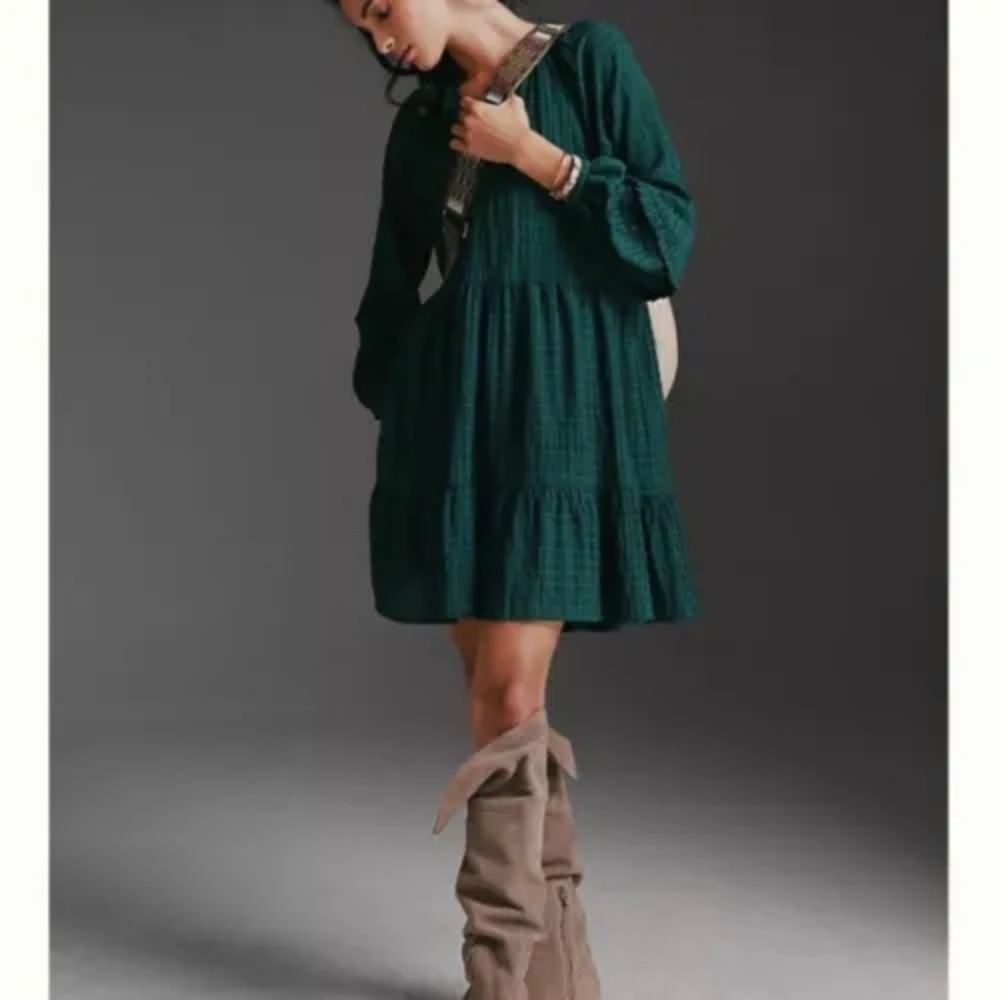 Anthropologie Mare Mare Long Sleeve Mini Dress Emerald/Teal Medium/Large